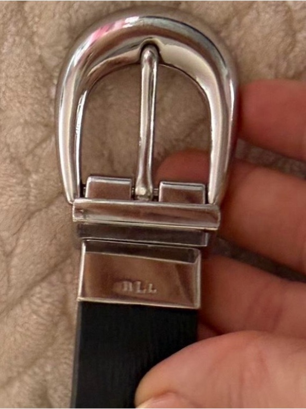 🦋Silver Buckle Black Leather Belt with MLL Marking